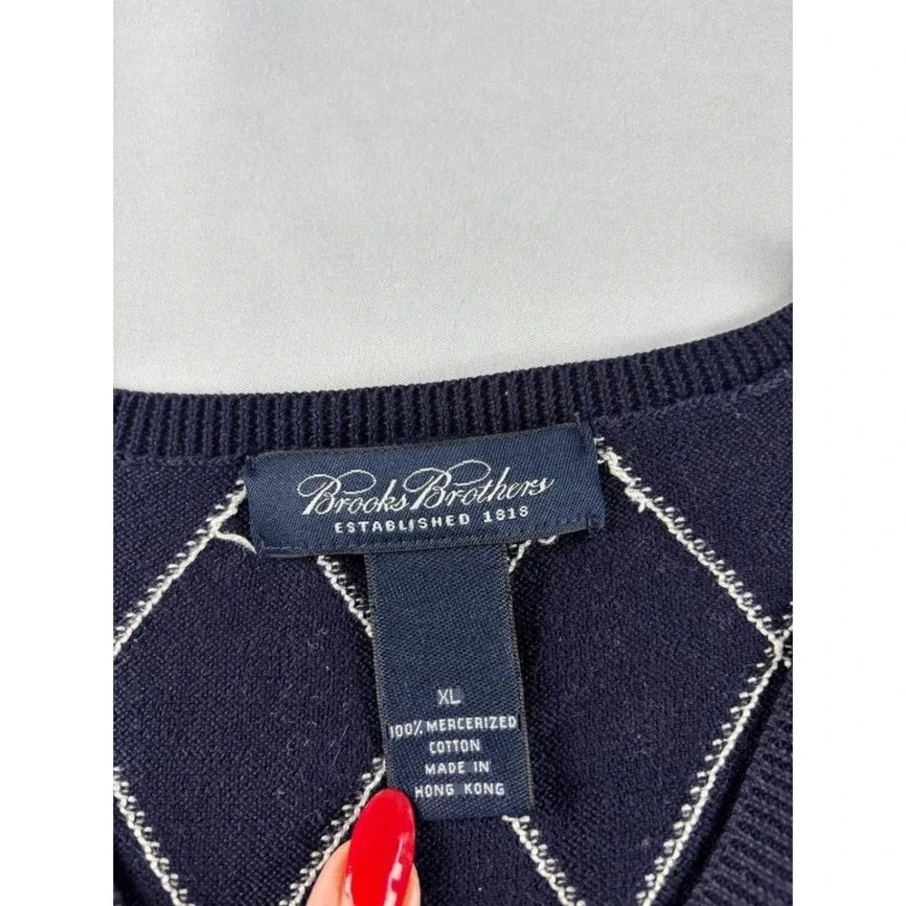 Brooks Brothers‎ Mens XL Navy Blue Argyle V-Neck Mercerized Cotton Sweater Vest